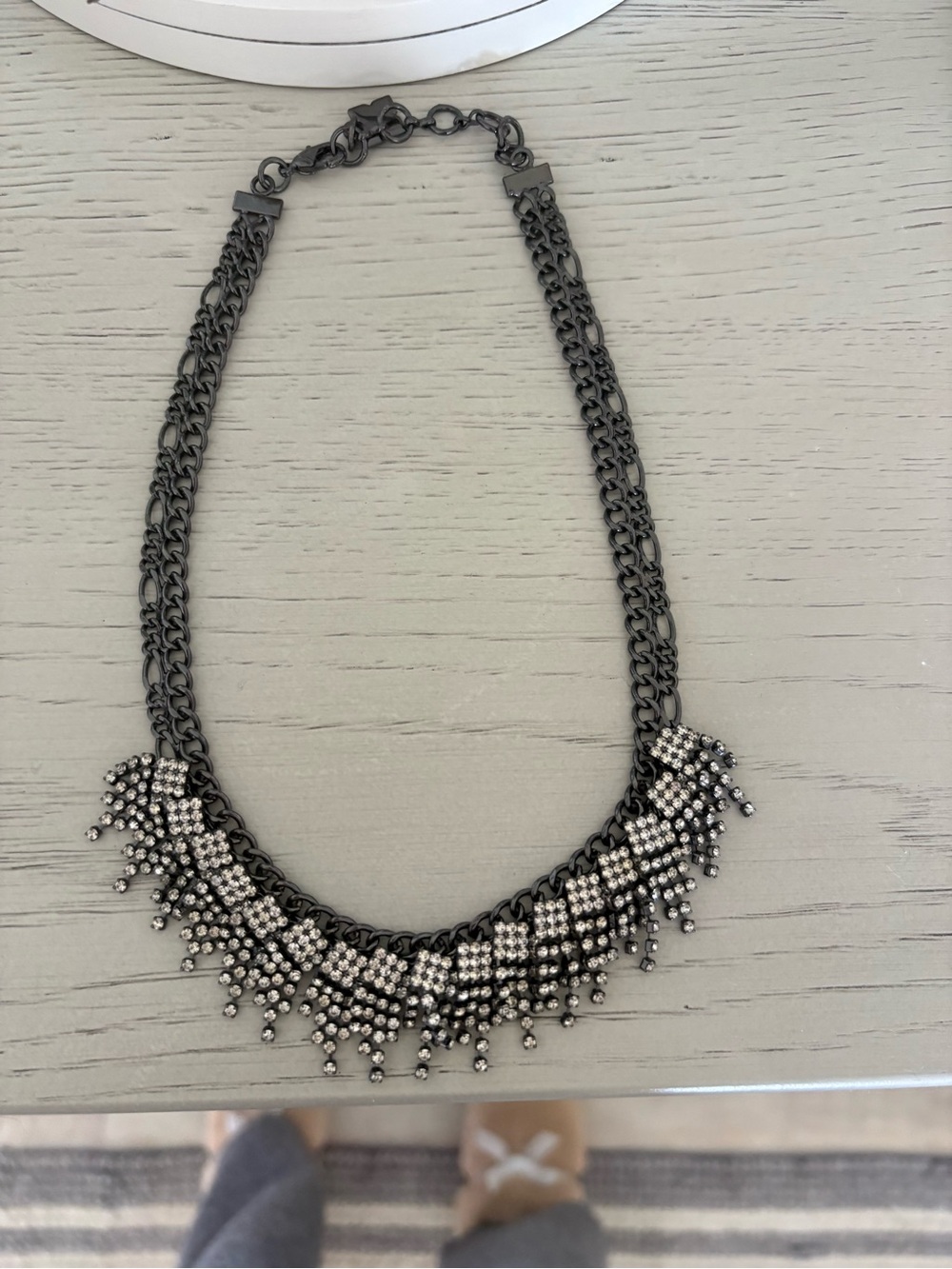 BCBGMaxAzria Gunmetal and Clear Crystal Fringe Necklace